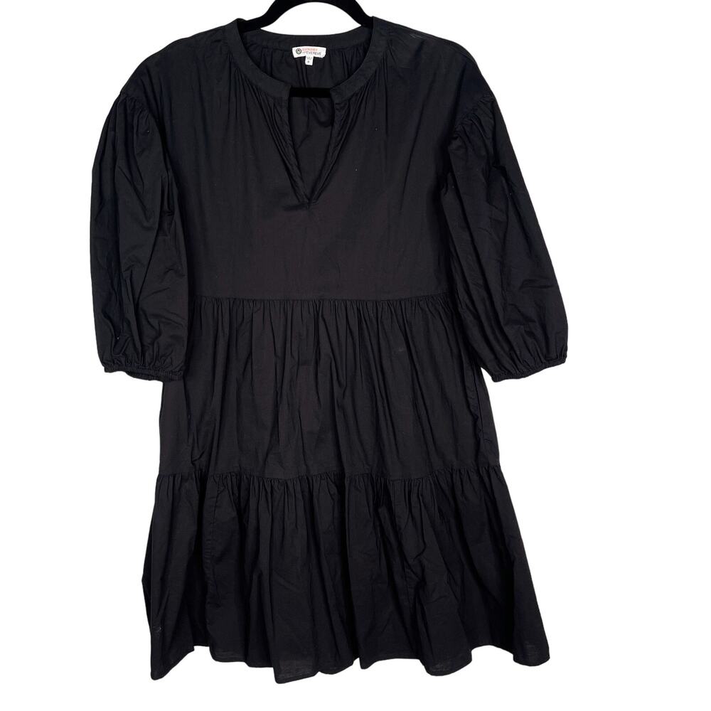 Sundry For Evereve 0 XS Black The Anywhere Dress Cotton Poplin Puff Sleeve VNeck